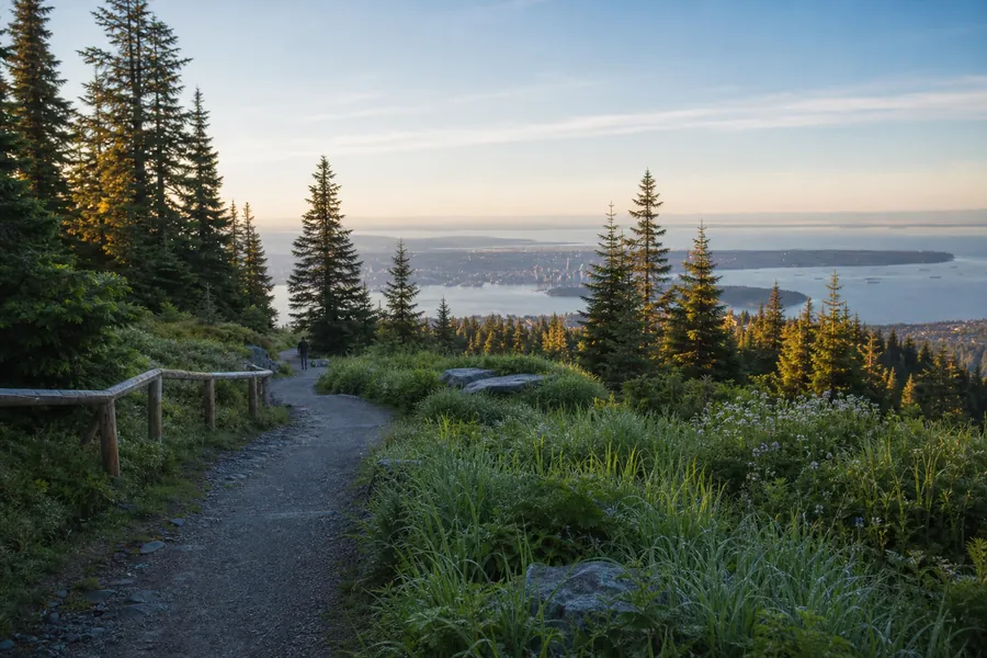 Sentier paisible le matin à Grouse Mountain